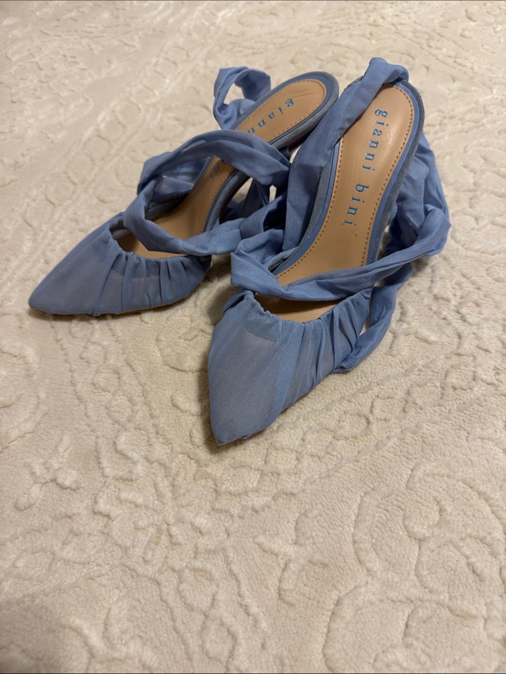 Gianni Bini Powder Blue Ruched Pointed-Toe Wrap Heels